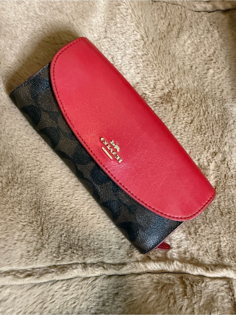 Coach Signature Trifold Wallet with Red Leather Flap